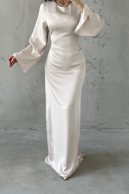 Classic Satin Evening Gown with Back Tie Detail