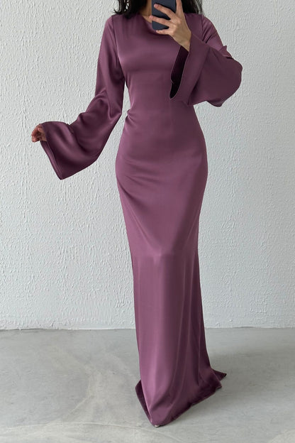 Basic Satin  Evening Dress with Back Tie Detail 6999