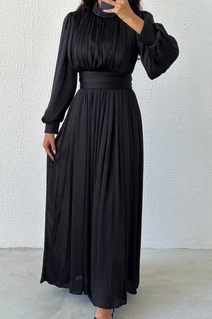 Elegant Pleated Organza Modest Evening Dress 4564